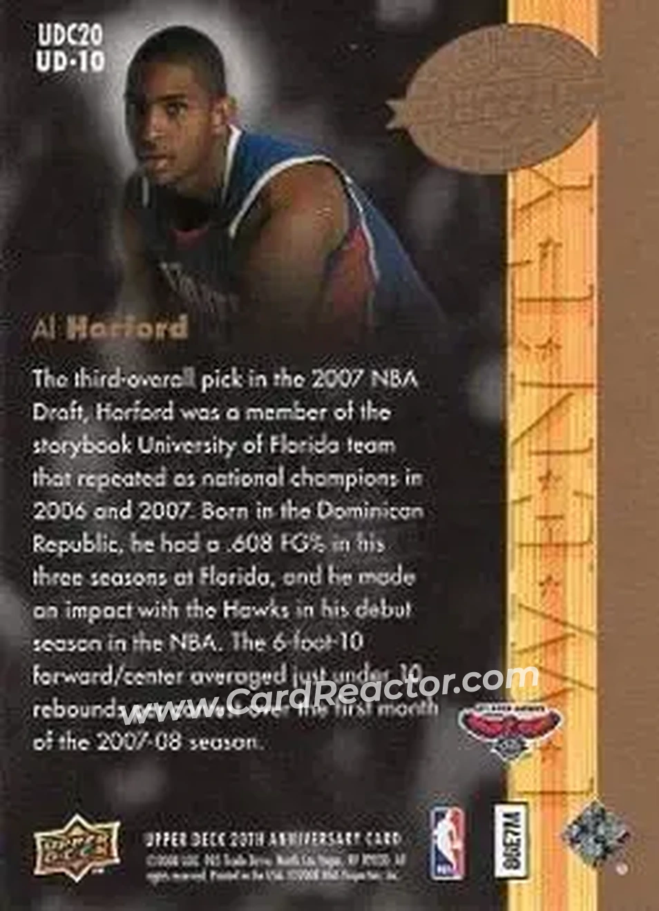 2008 Upper Deck 20th Anniversary #UD-10 - Al Horford - Atlanta Hawks - Back