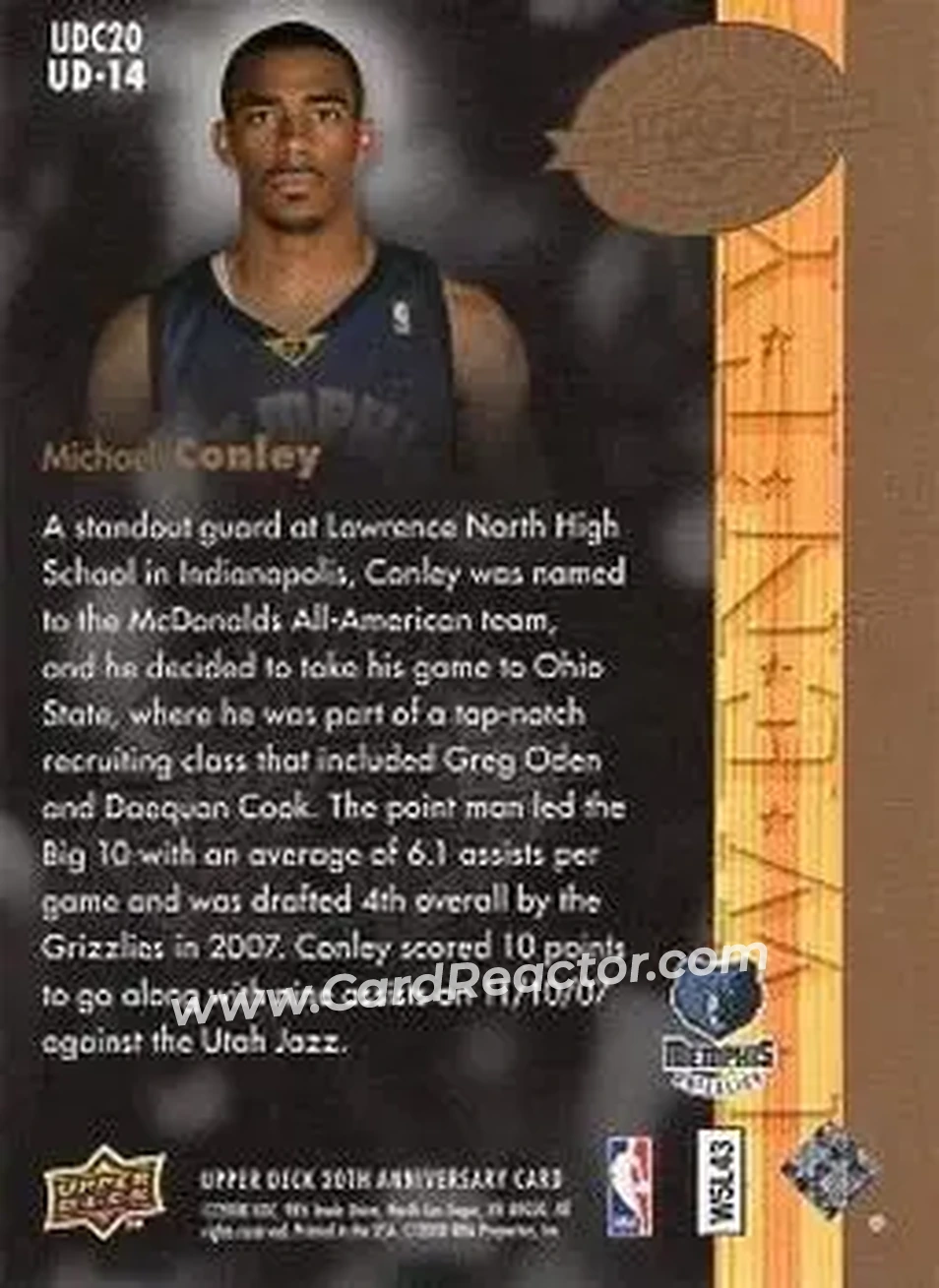 2008 Upper Deck 20th Anniversary #UD-14 - Mike Conley - Memphis Grizzlies - Back