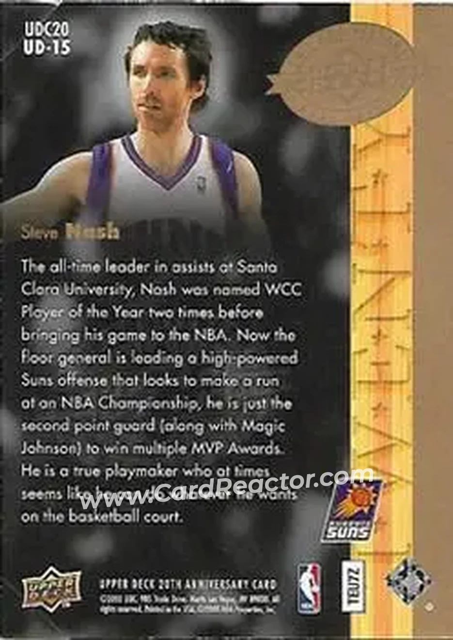 2008 Upper Deck 20th Anniversary #UD-15 - Steve Nash - Phoenix Suns - Back