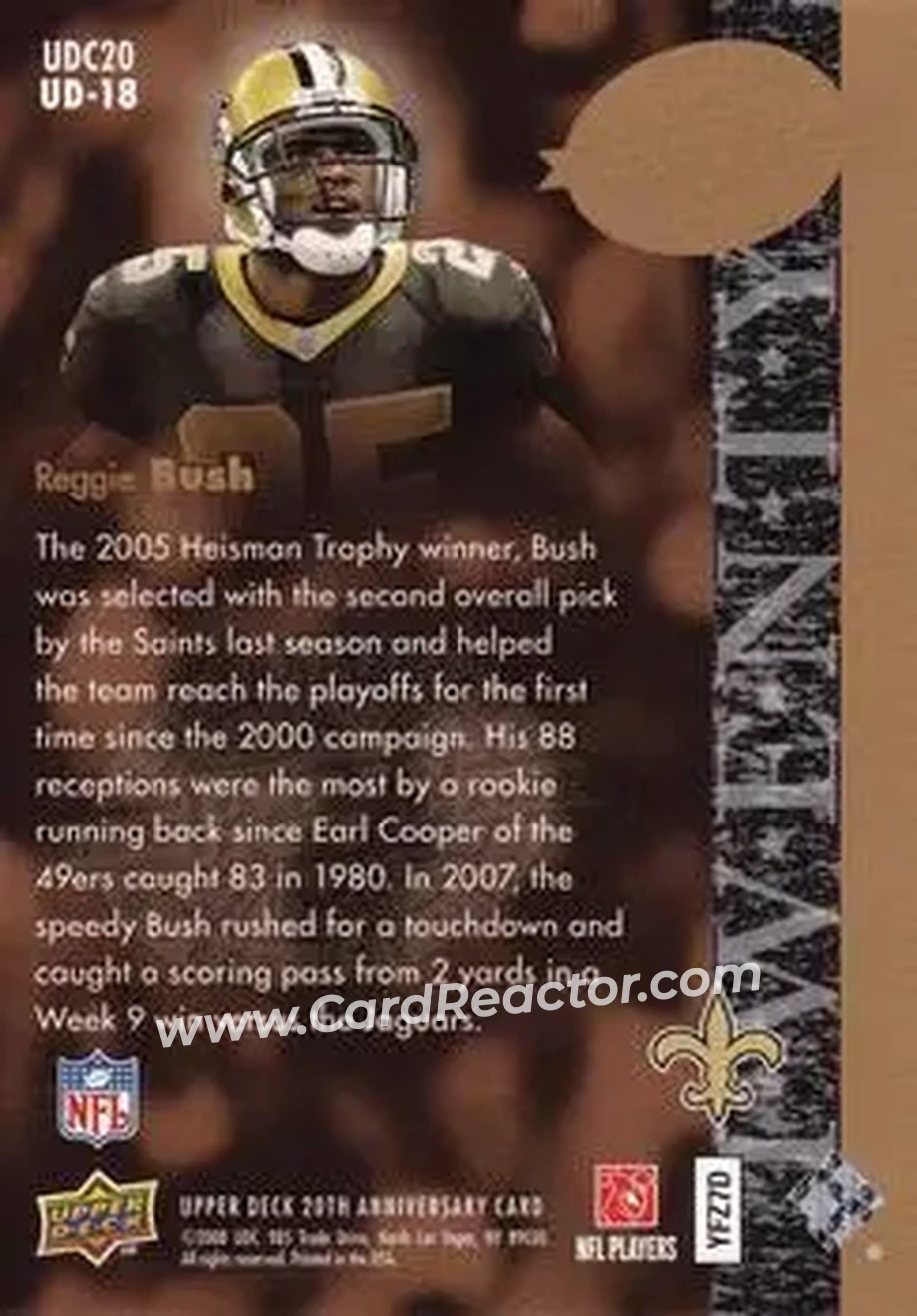 2008 Upper Deck 20th Anniversary #UD-18 - Reggie Bush - New Orleans Saints - Back