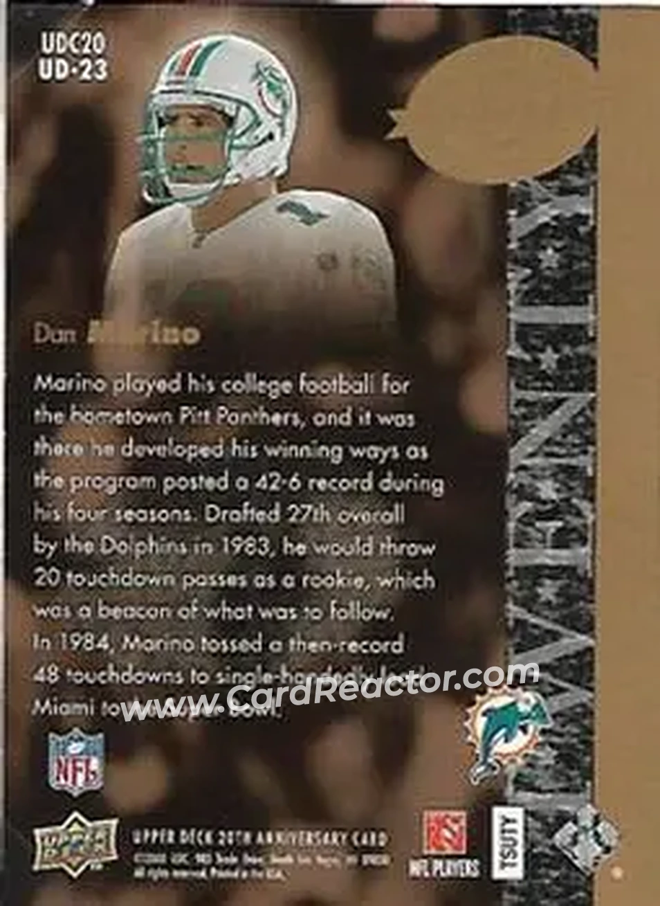 2008 Upper Deck 20th Anniversary #UD-23 - Dan Marino - Miami Dolphins - Back