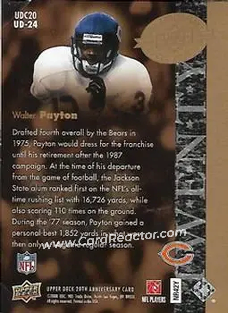 2008 Upper Deck 20th Anniversary #UD-24 - Walter Payton - Chicago Bears - Back