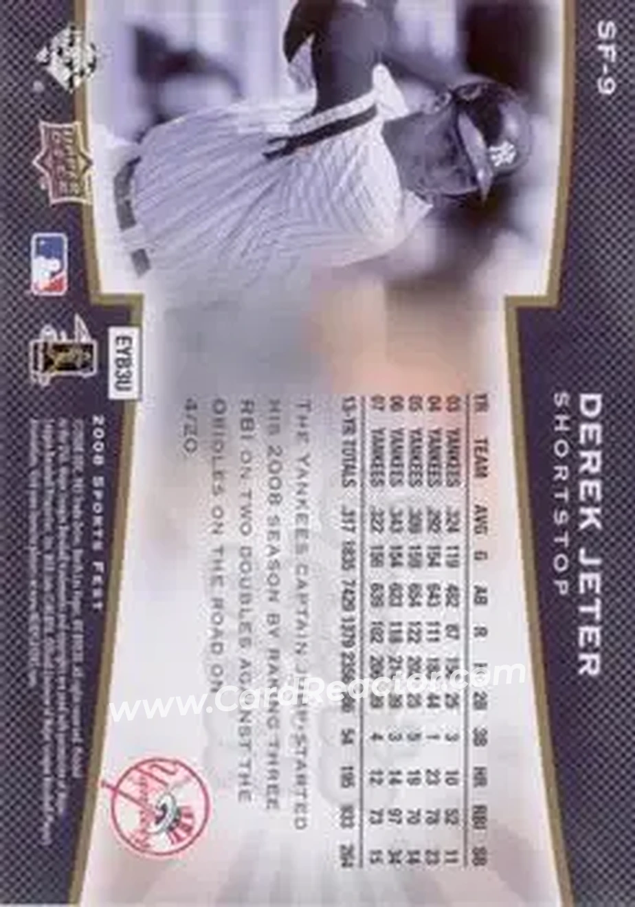2008 Upper Deck SportsFest #SF-9 - Derek Jeter - New York Yankees - Back