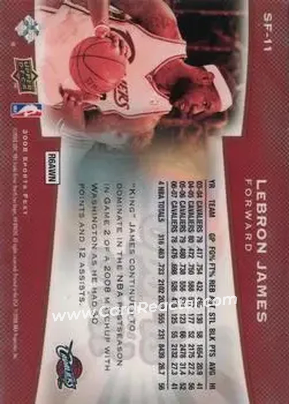 2008 Upper Deck SportsFest #SF-11 - LeBron James - Cleveland Cavaliers - Back