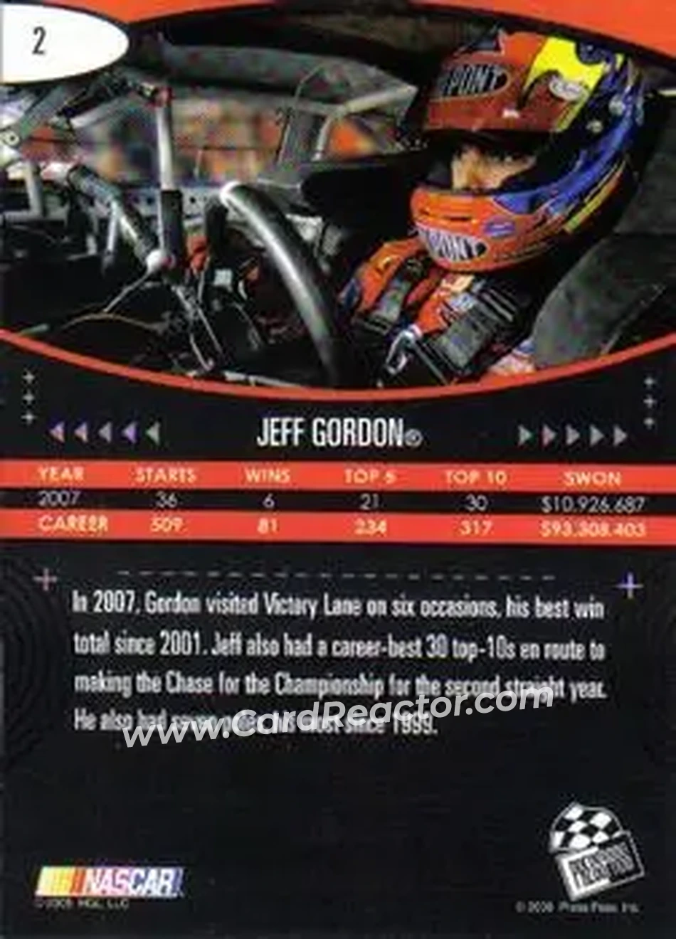2008 Press Pass Eclipse #2 - Jeff Gordon - Hendrick Motorsports - Back