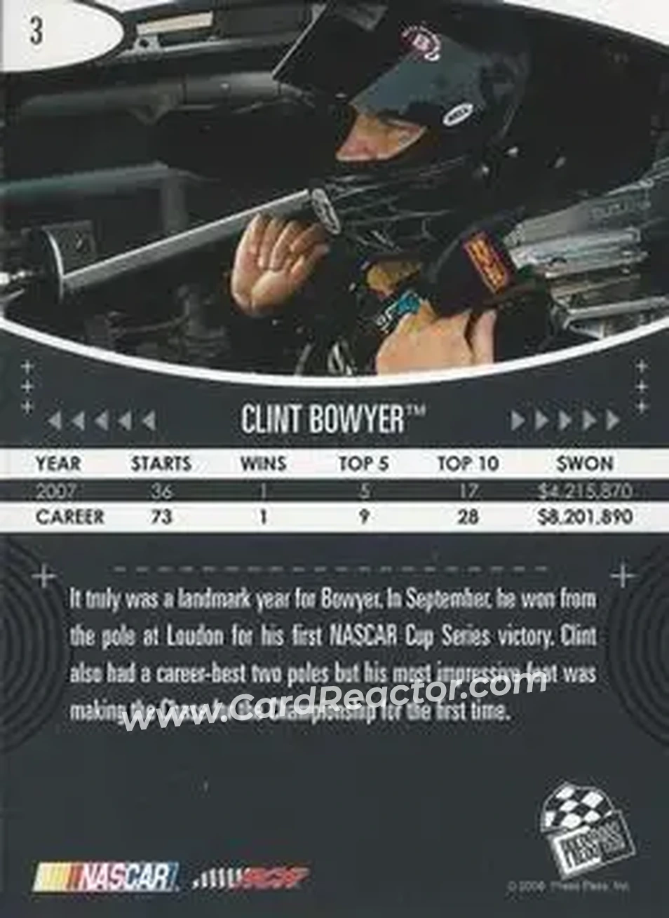 2008 Press Pass Eclipse #3 - Clint Bowyer - Richard Childress Racing - Back
