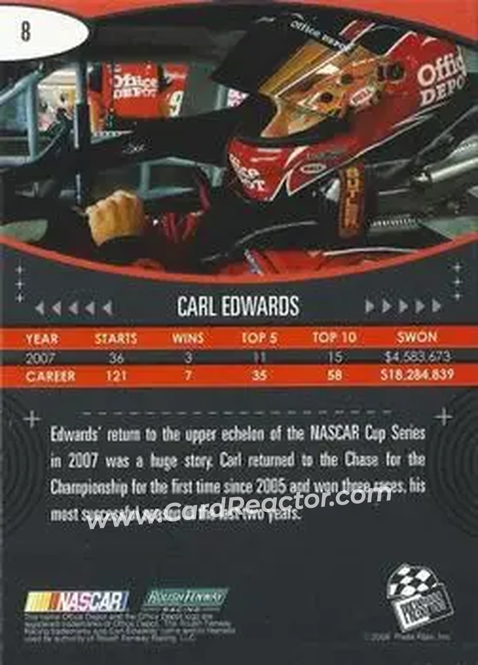 2008 Press Pass Eclipse #8 - Carl Edwards - Roush Fenway Racing - Back