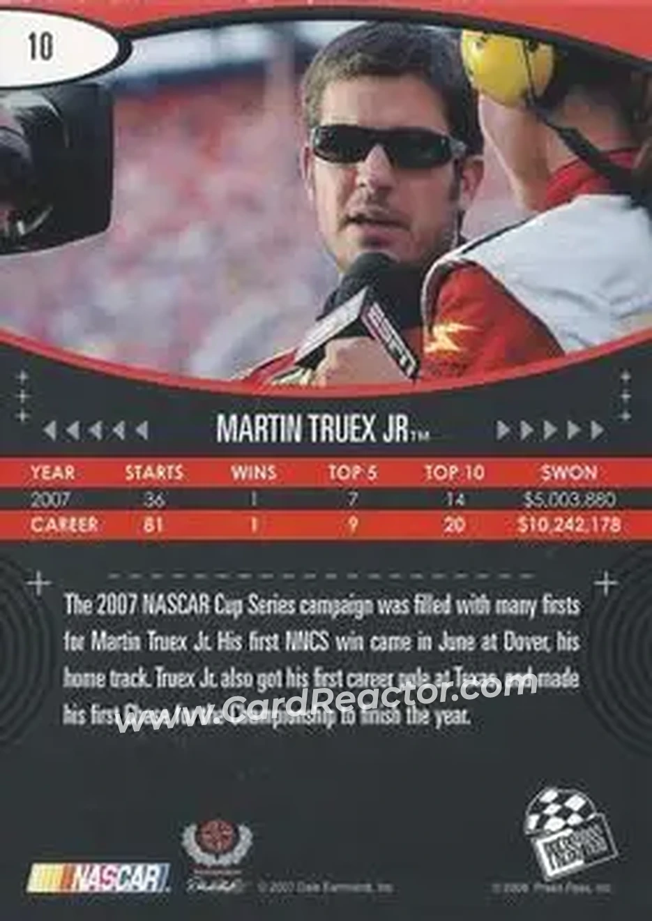 2008 Press Pass Eclipse #10 - Martin Truex Jr. - Dale Earnhardt Inc. - Back