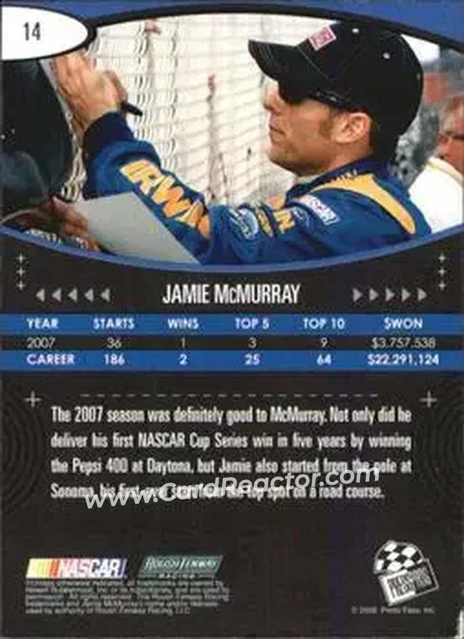 2008 Press Pass Eclipse #14 - Jamie McMurray - Roush Fenway Racing - Back