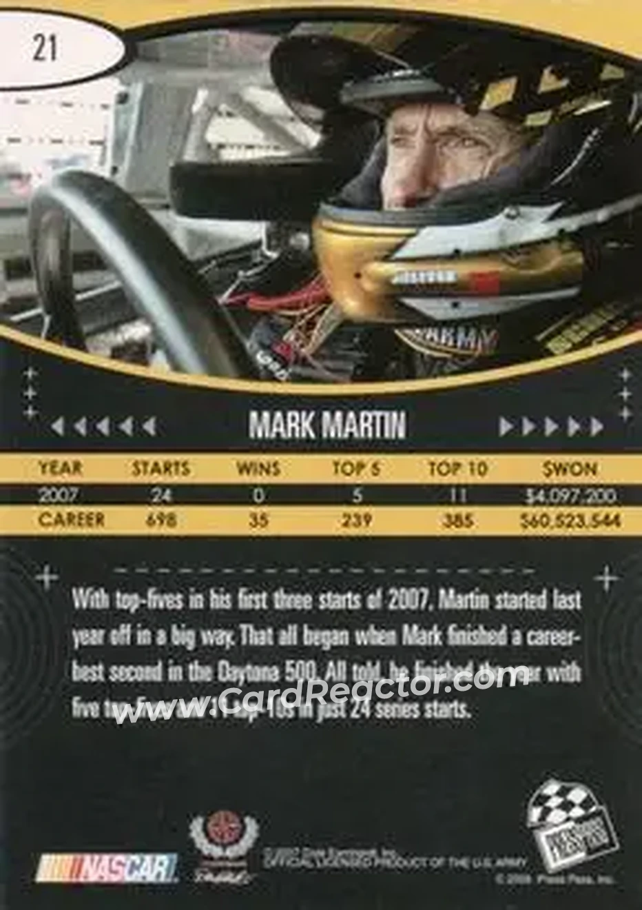 2008 Press Pass Eclipse #21b - Mark Martin - Dale Earnhardt Inc. - Back