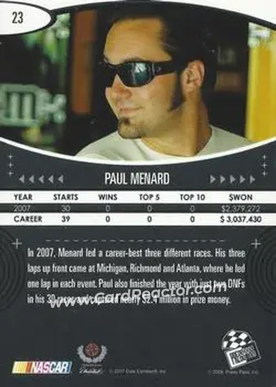 2008 Press Pass Eclipse #23 - Paul Menard - Dale Earnhardt Inc. - Back