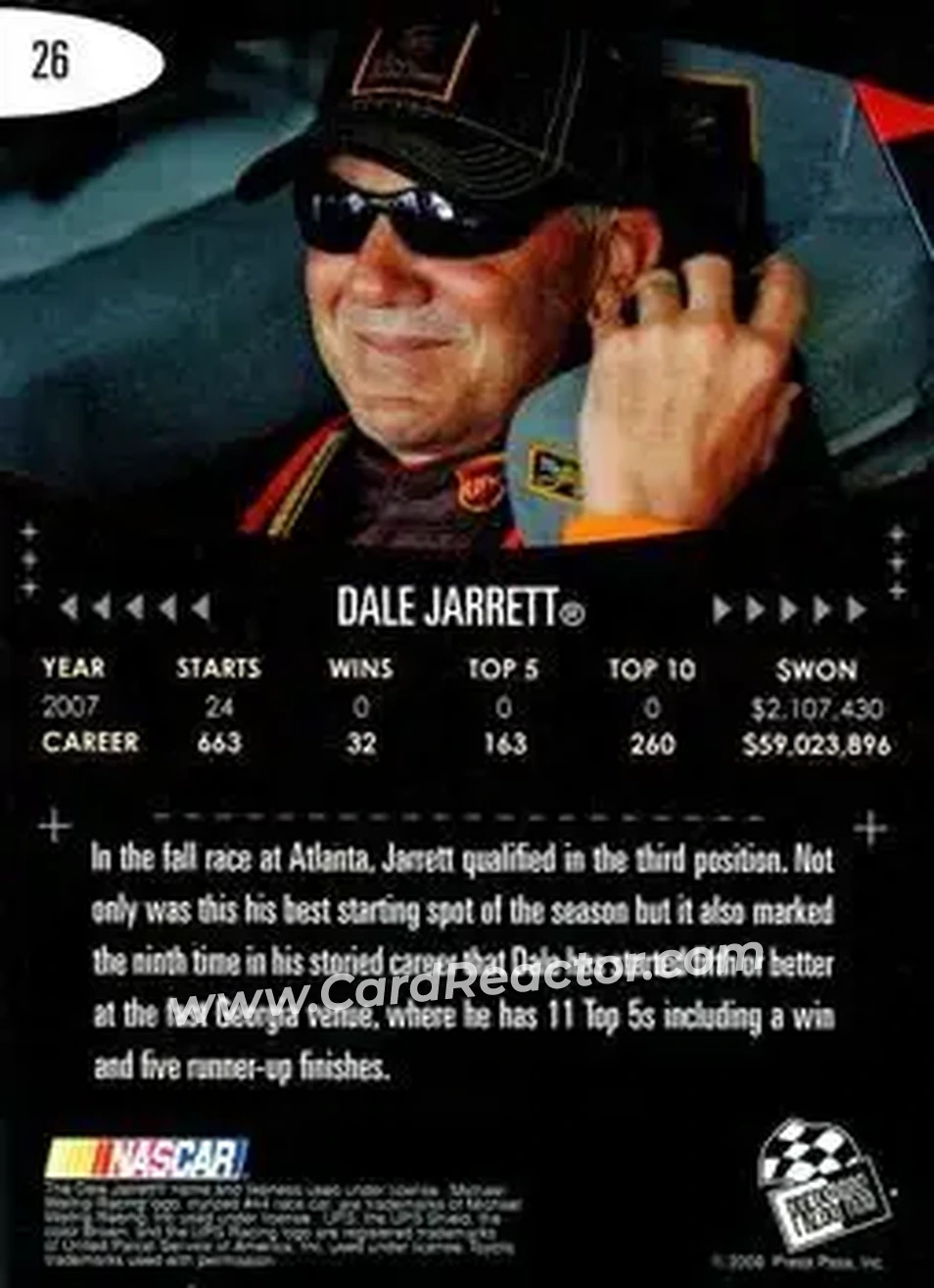 2008 Press Pass Eclipse #26 - Dale Jarrett - Michael Waltrip Racing - Back
