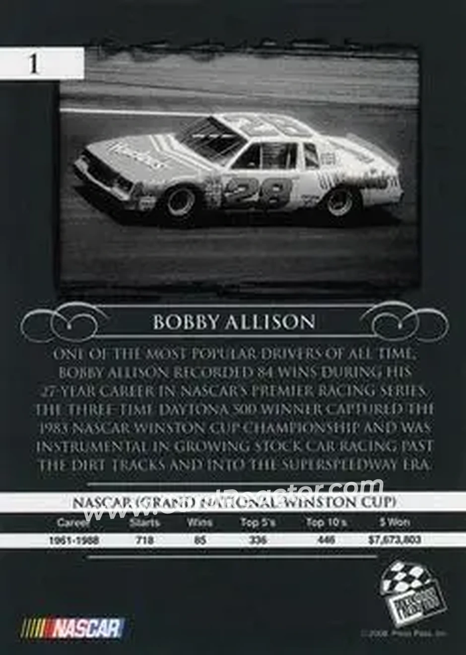 2008 Press Pass Legends #1 - Bobby Allison - Ranier-Lundy Racing - Back