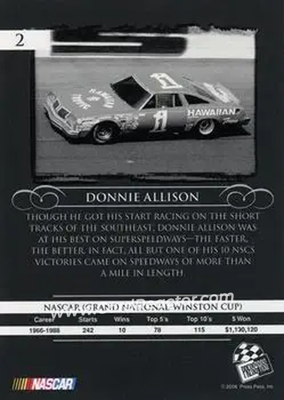 2008 Press Pass Legends #2 - Donnie Allison - Hoss Ellington Racing - Back