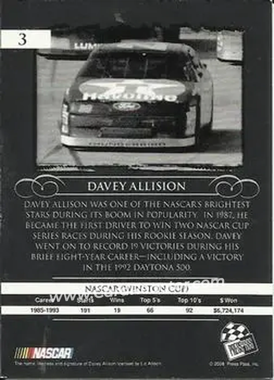2008 Press Pass Legends #3 - Davey Allison - Robert Yates Racing - Back