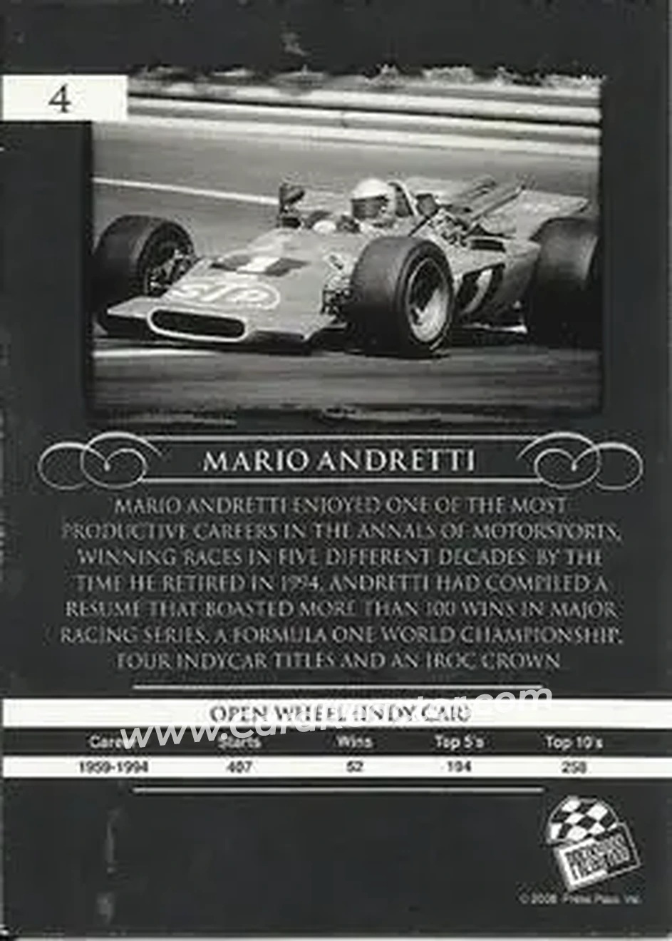 2008 Press Pass Legends #4 - Mario Andretti - STP Corporation - Back
