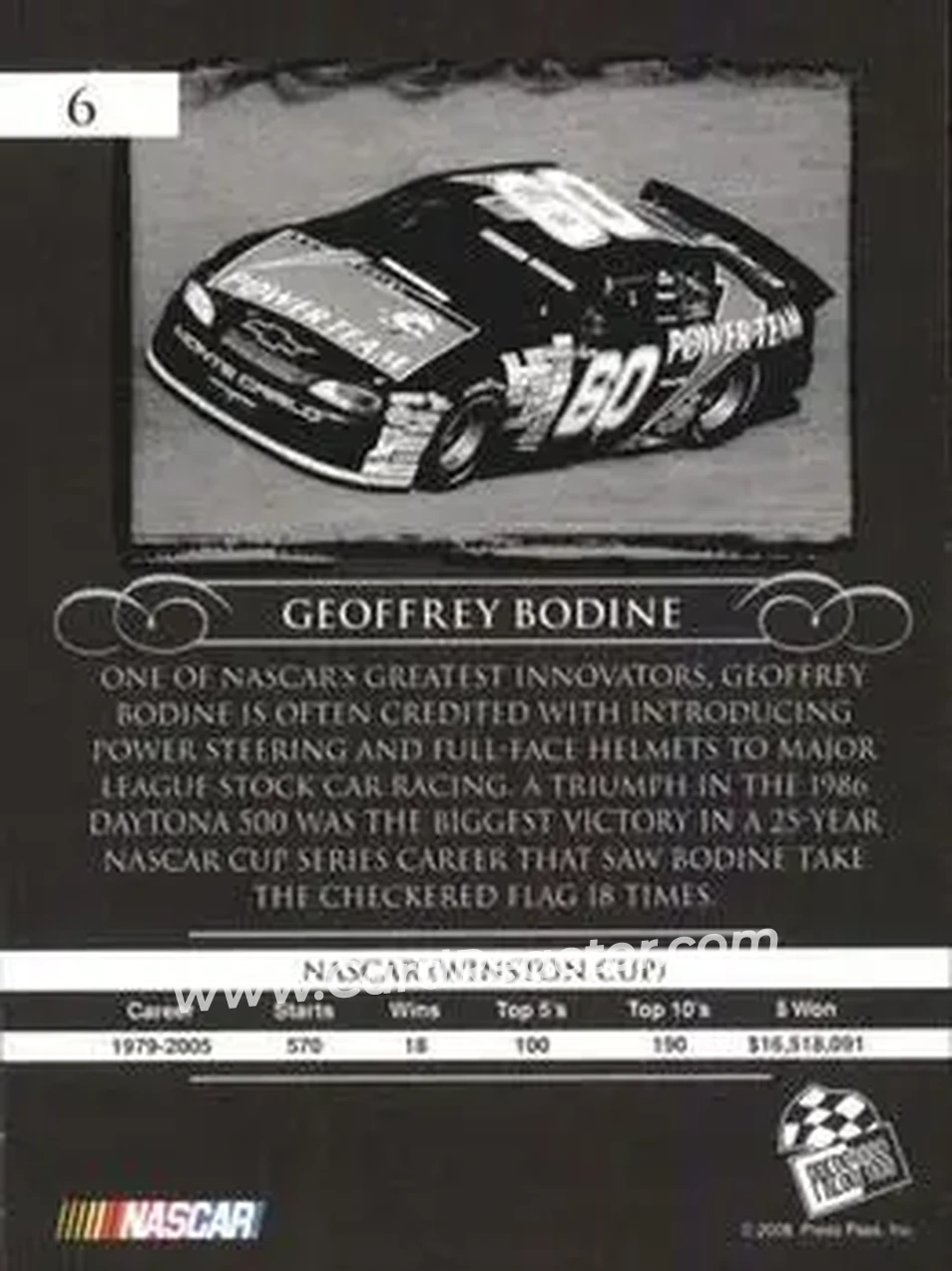 2008 Press Pass Legends #6 - Geoff Bodine - Joe Bessey Racing - Back