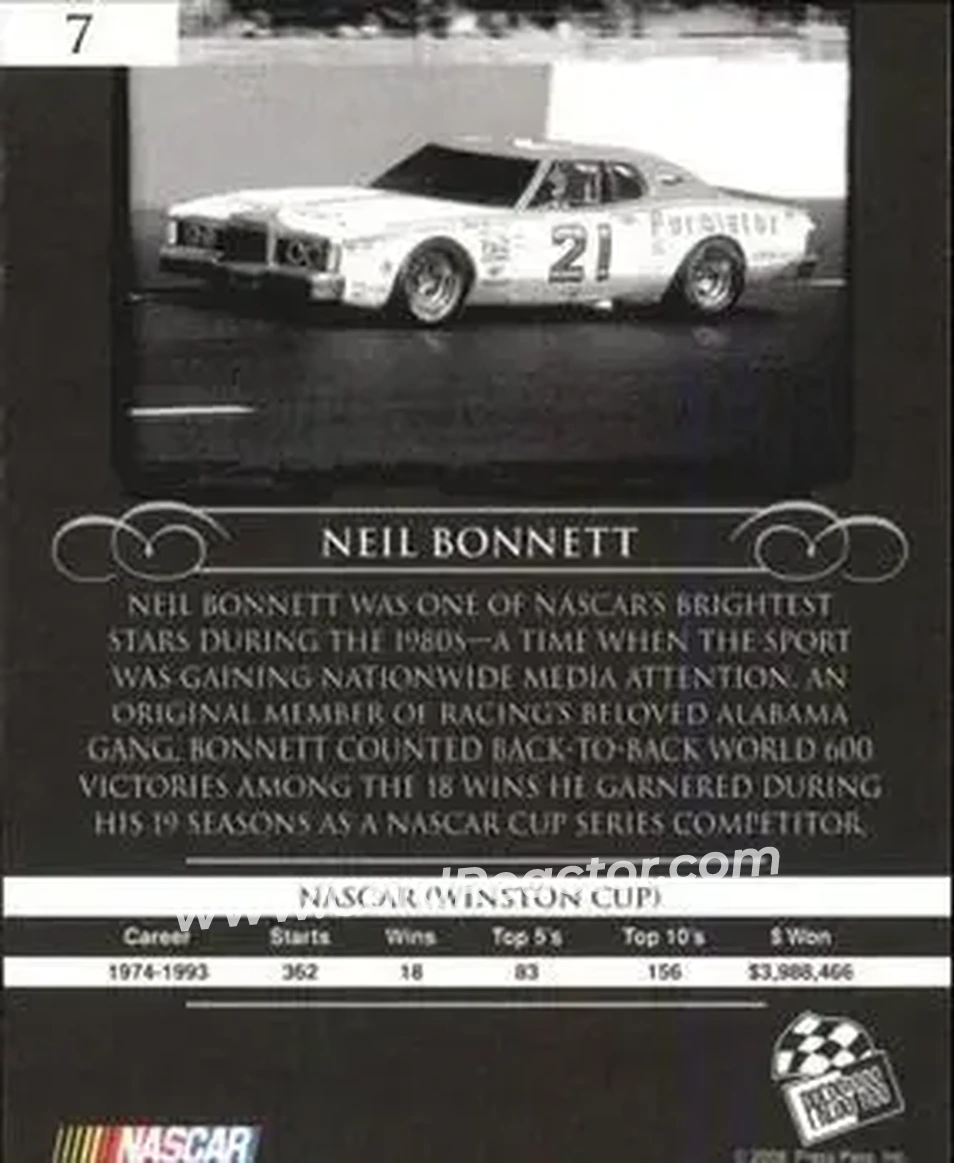 2008 Press Pass Legends #7 - Neil Bonnett - Wood Brothers Racing - Back