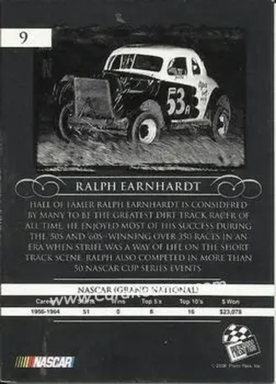 2008 Press Pass Legends #9 - Ralph Earnhardt - Ralph Earnhardt Racing - Back