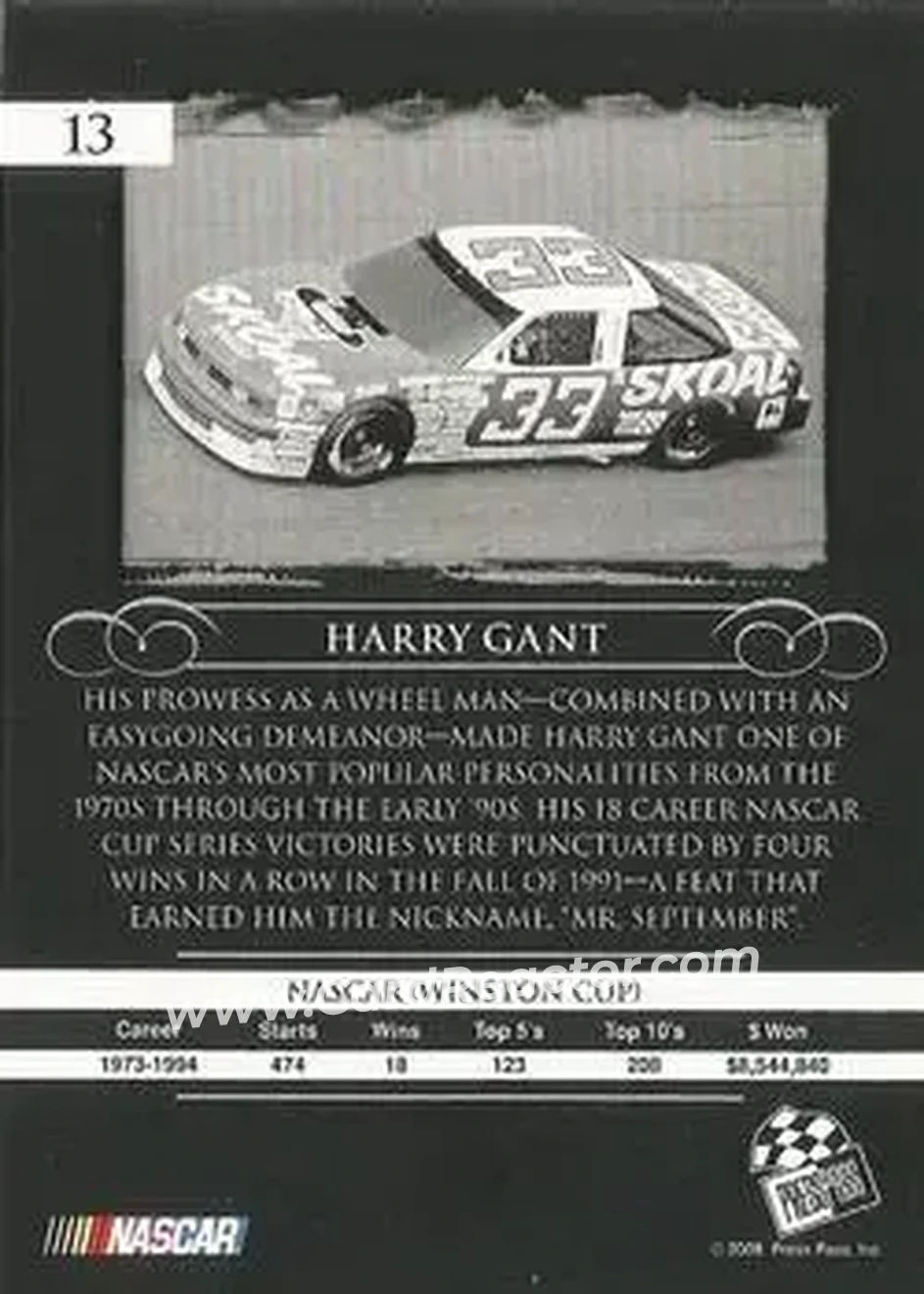 2008 Press Pass Legends #13 - Harry Gant - Leo Jackson Motorsports - Back