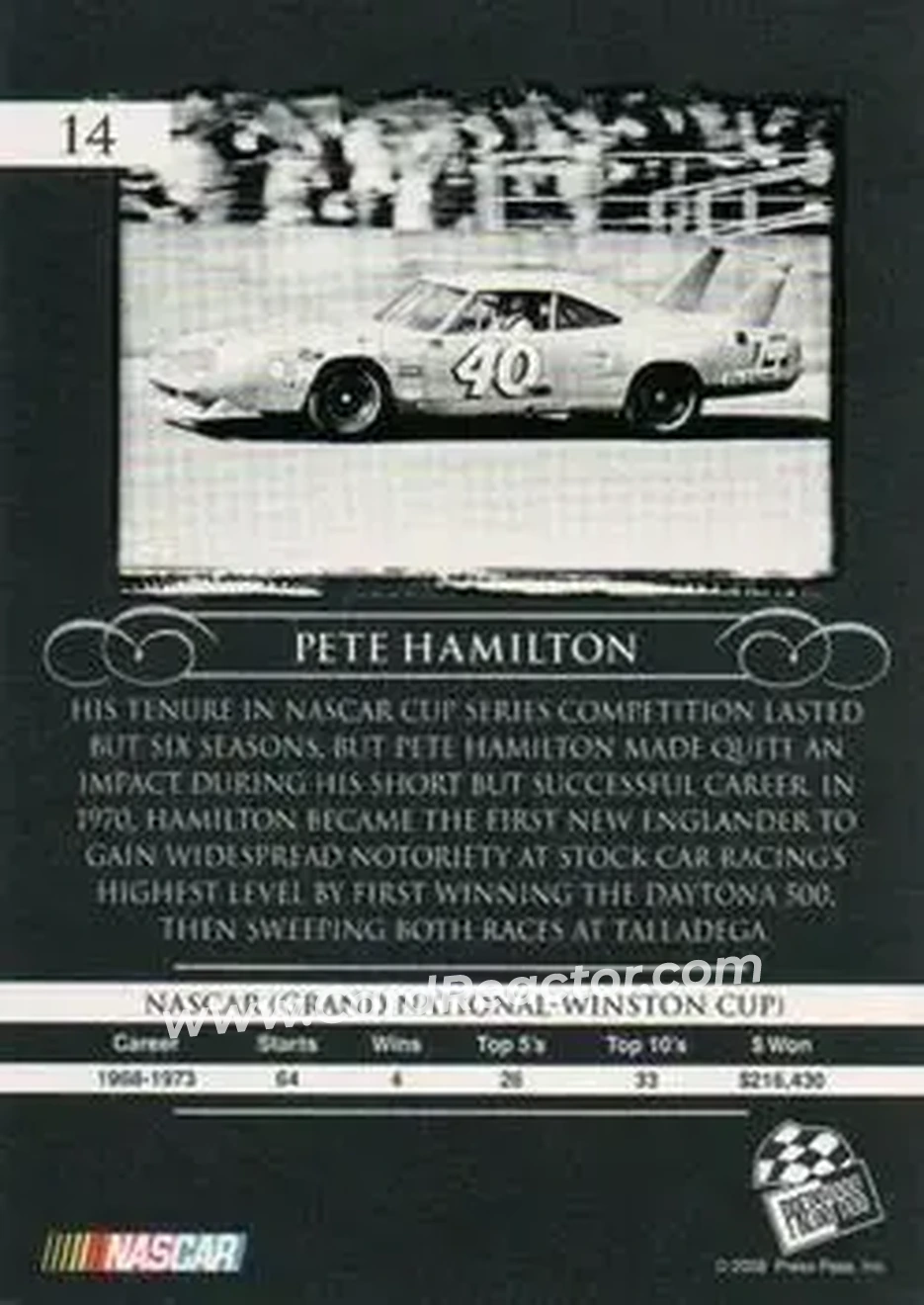 2008 Press Pass Legends #14 - Pete Hamilton - Petty Enterprises - Back