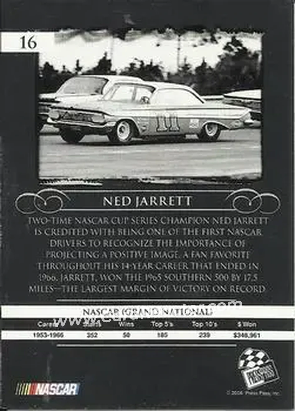 2008 Press Pass Legends #16 - Ned Jarrett - Bondy Long - Back