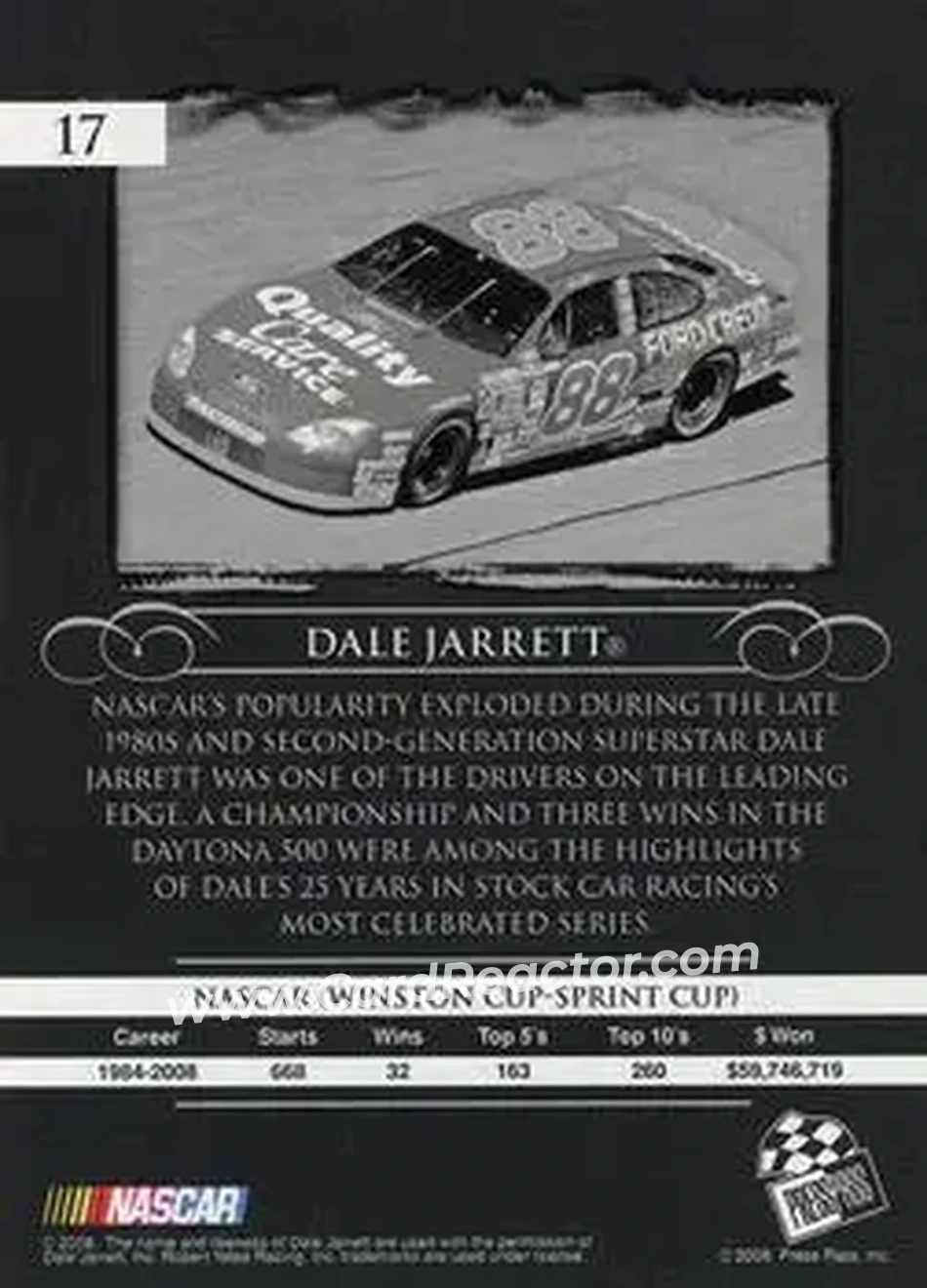 2008 Press Pass Legends #17 - Dale Jarrett - Robert Yates Racing - Back