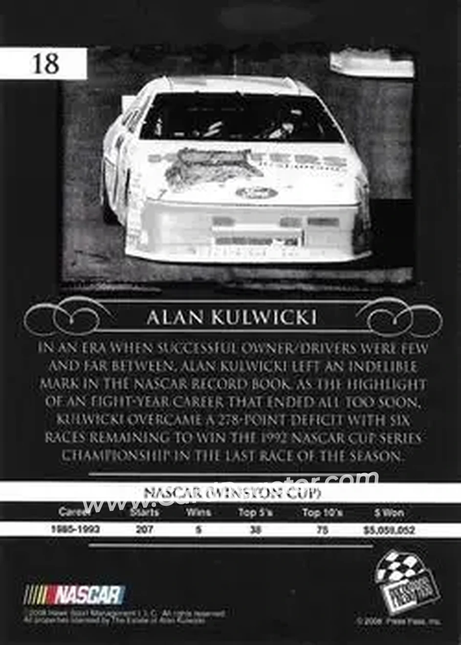 2008 Press Pass Legends #18 - Alan Kulwicki - AK Racing - Back