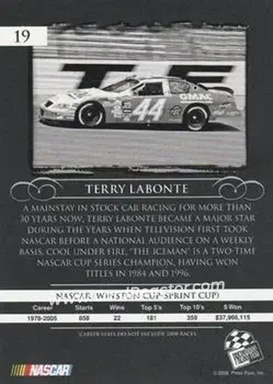 2008 Press Pass Legends #19 - Terry Labonte - Hendrick Motorsports - Back