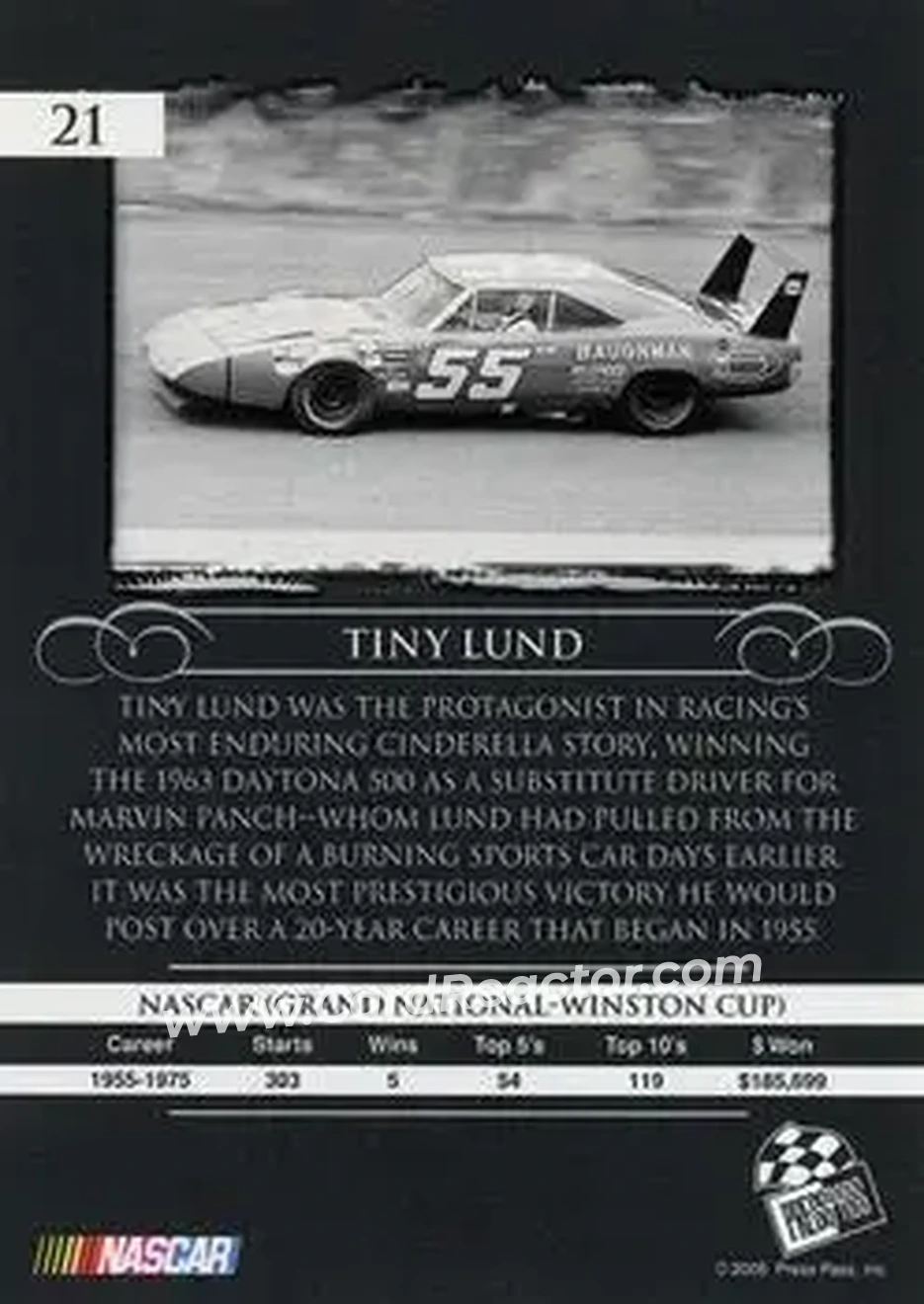 2008 Press Pass Legends #21 - Tiny Lund - McConnell Racing - Back