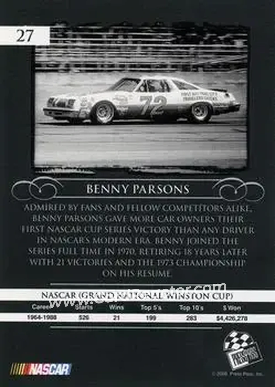 2008 Press Pass Legends #27 - Benny Parsons - DeWitt Racing - Back