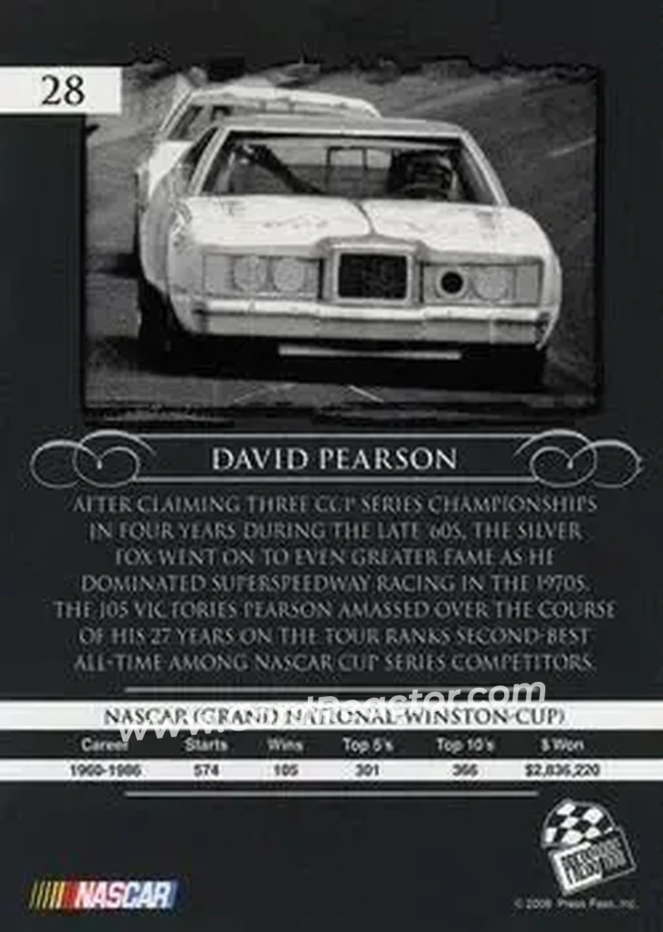 2008 Press Pass Legends #28 - David Pearson - Wood Brothers Racing - Back