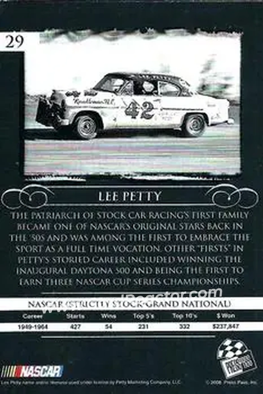 2008 Press Pass Legends #29 - Lee Petty - Petty Enterprises - Back