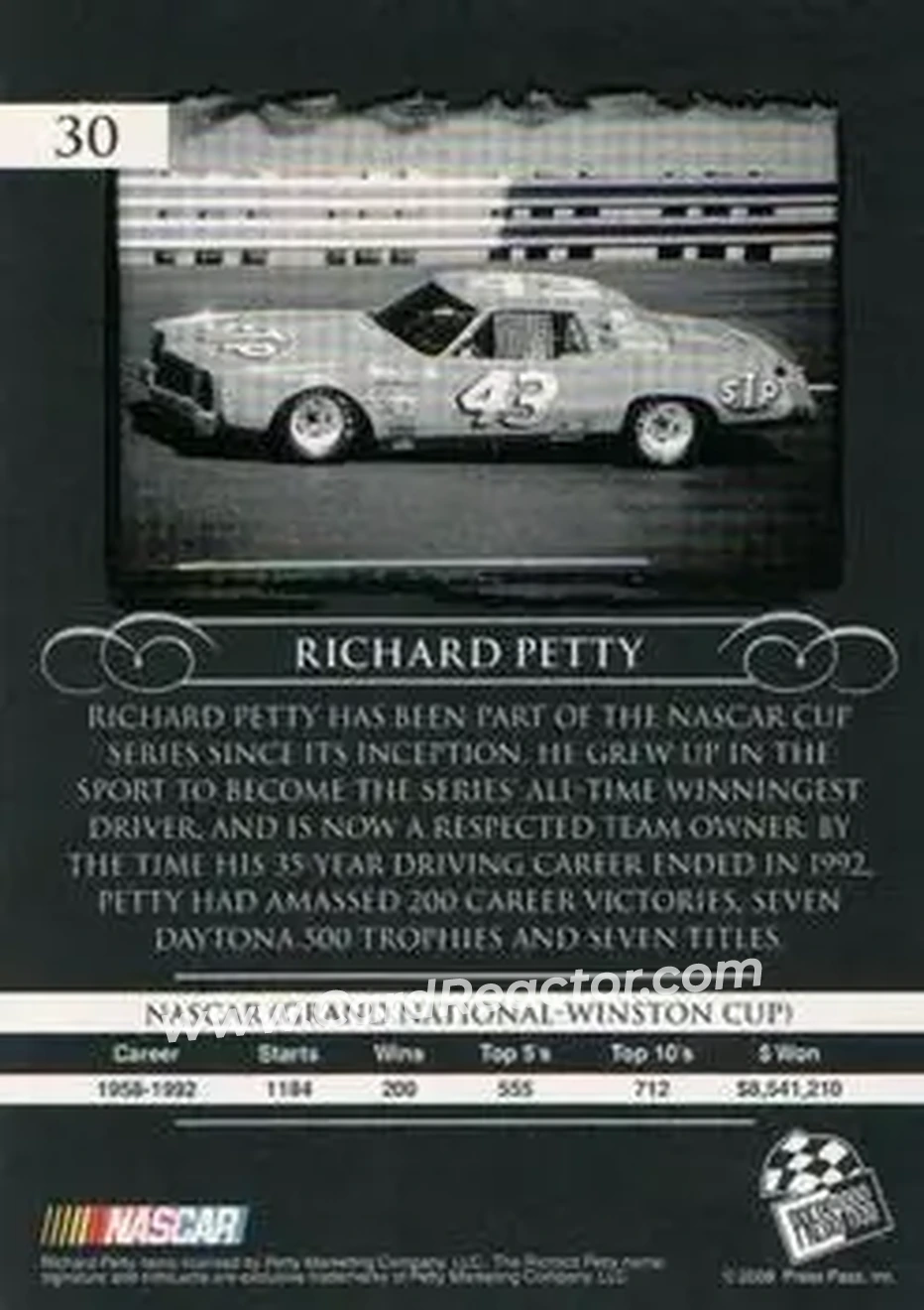 2008 Press Pass Legends #30 - Richard Petty - Petty Enterprises - Back