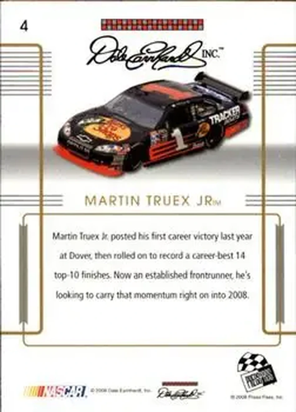 2008 Press Pass Premium #4 - Martin Truex Jr. - Dale Earnhardt Inc. - Back