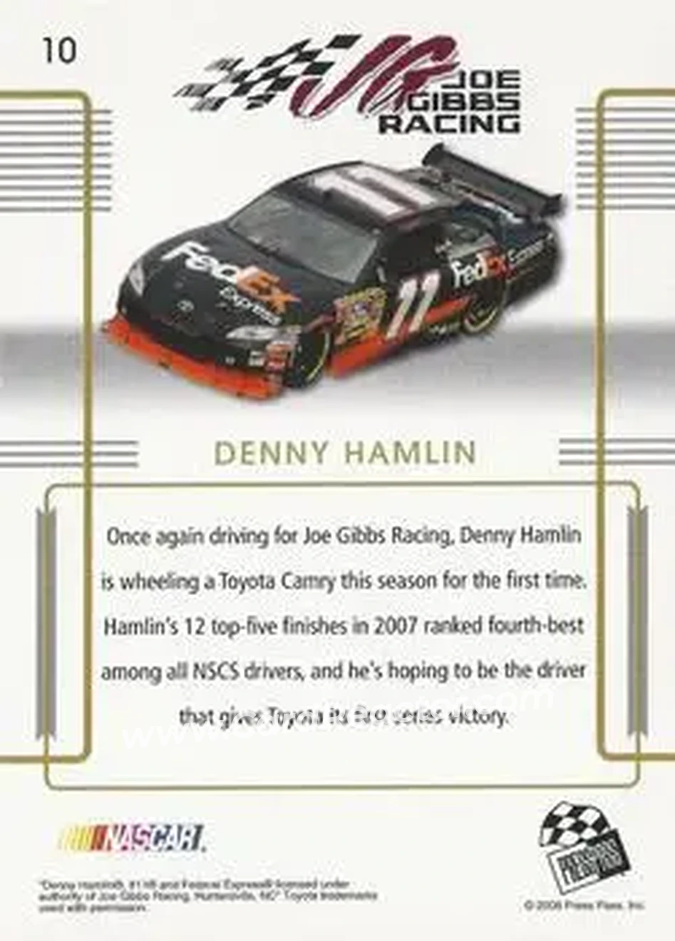 2008 Press Pass Premium #10 - Denny Hamlin - Joe Gibbs Racing - Back
