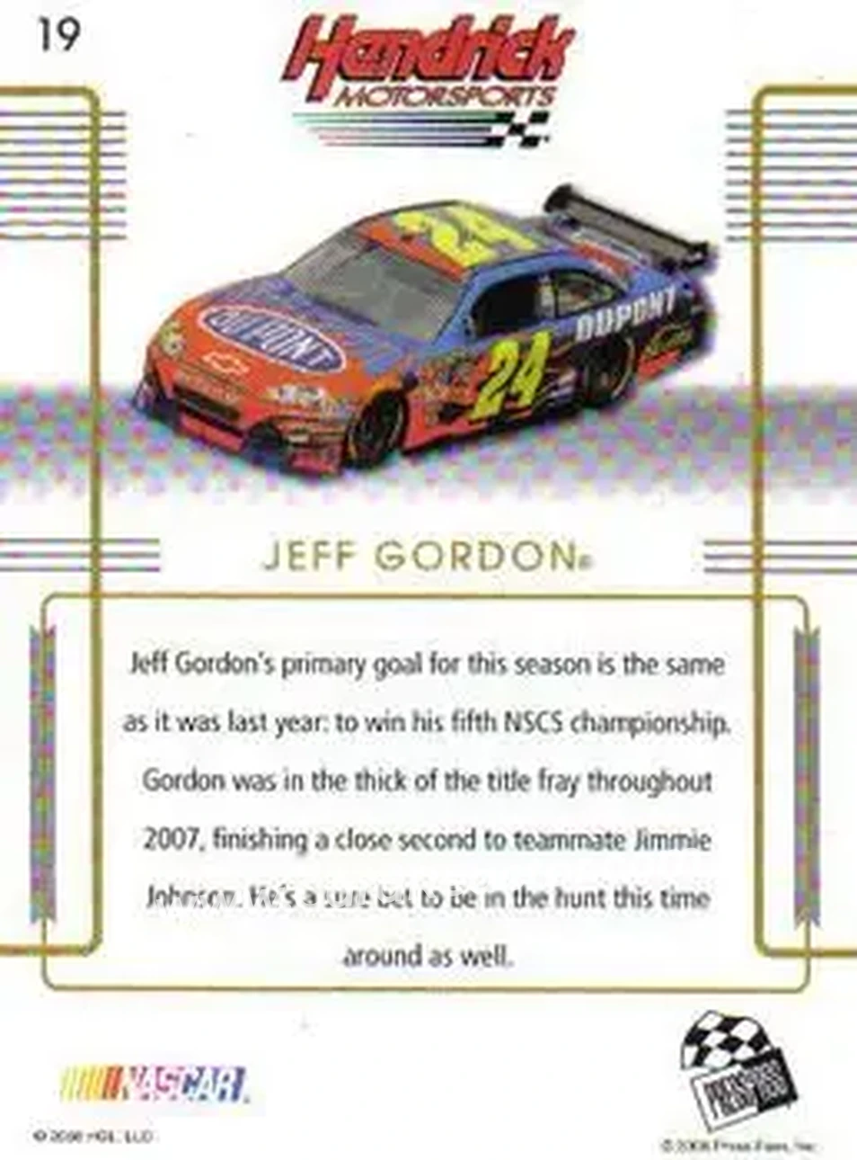 2008 Press Pass Premium #19 - Jeff Gordon - Hendrick Motorsports - Back