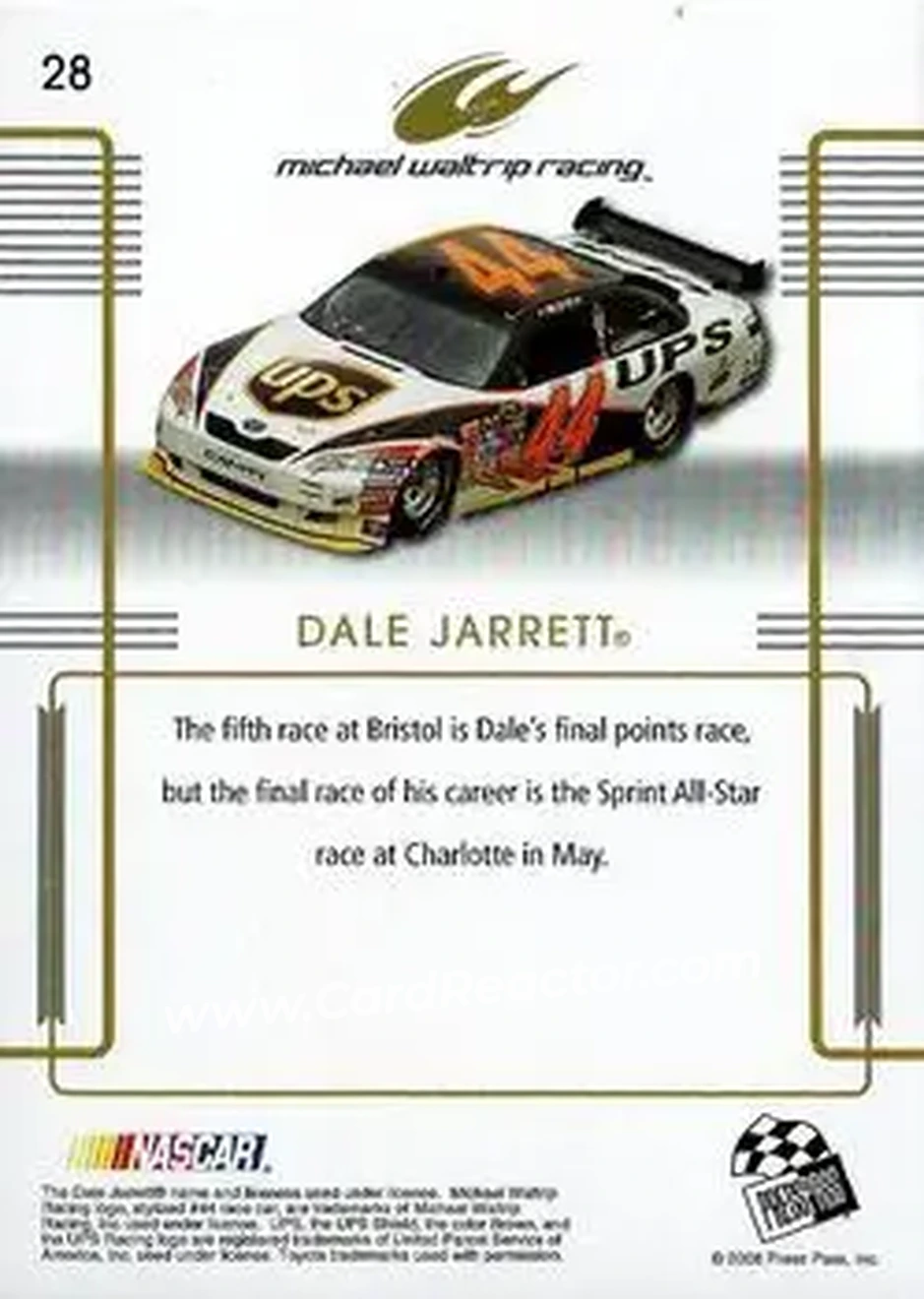 2008 Press Pass Premium #28 - Dale Jarrett - Michael Waltrip Racing - Back