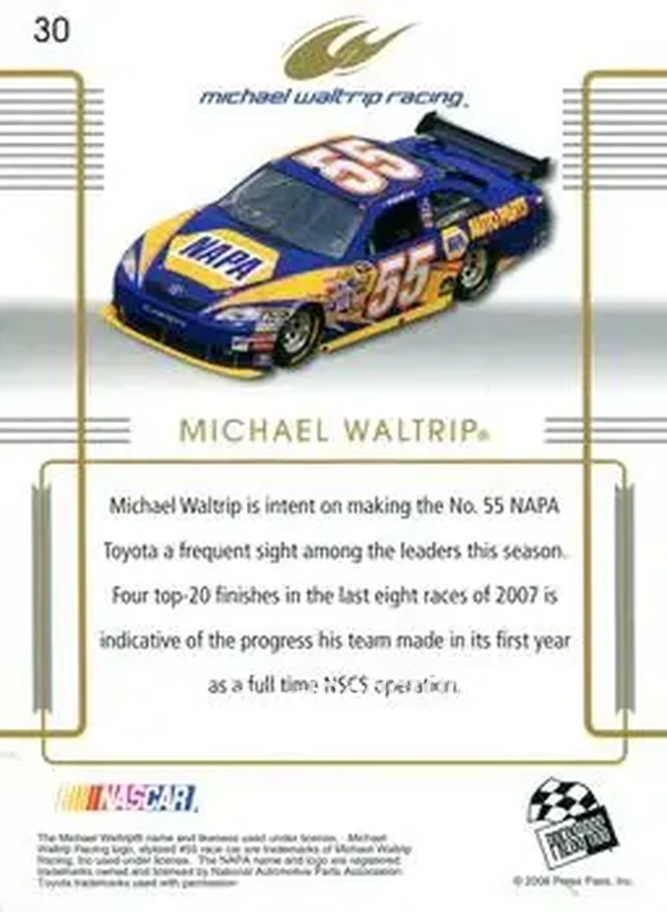 2008 Press Pass Premium #30 - Michael Waltrip - Michael Waltrip Racing - Back