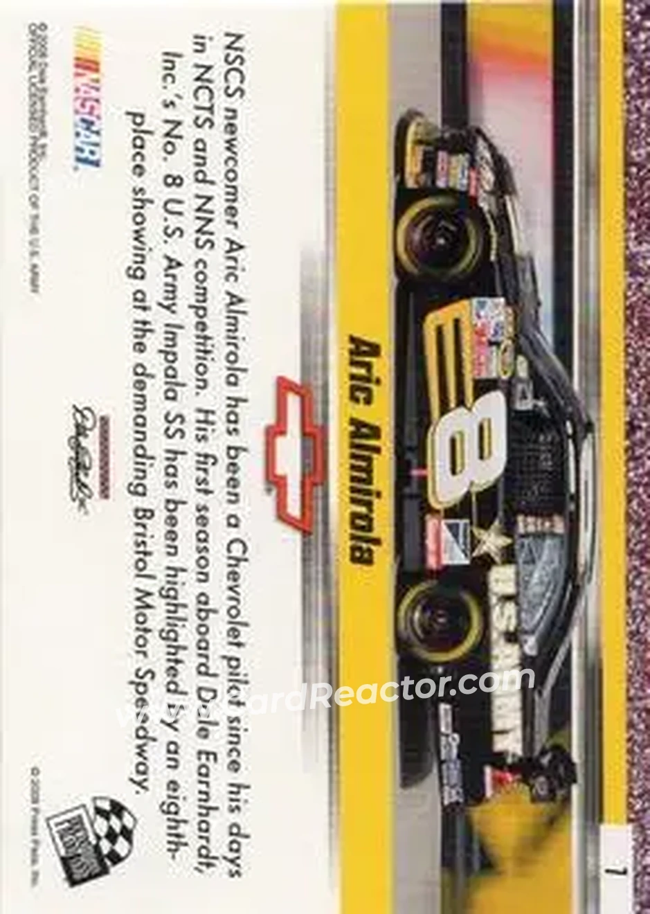 2008 Press Pass Speedway #1 - Aric Almirola - Dale Earnhardt Inc. - Back