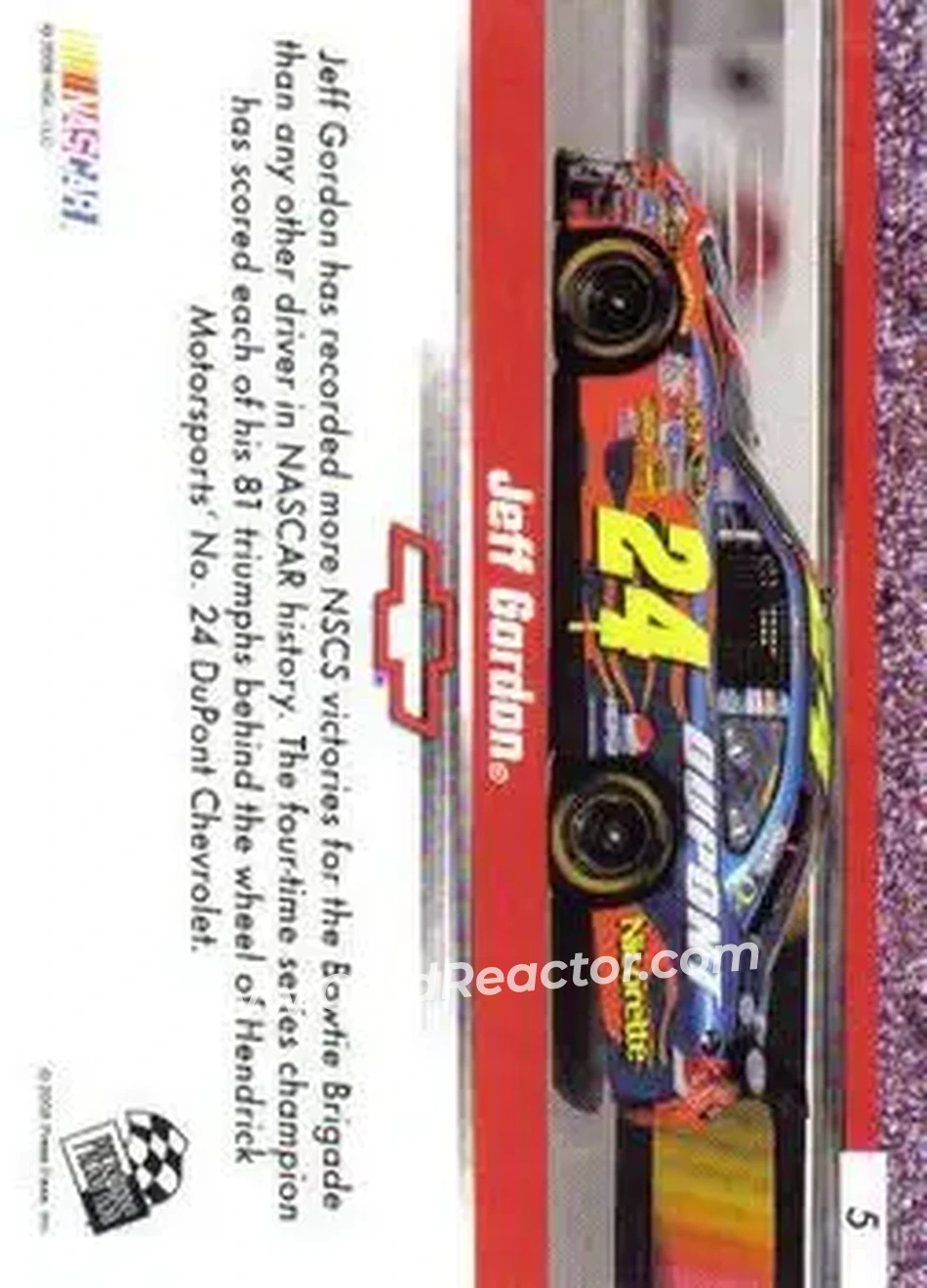 2008 Press Pass Speedway #5 - Jeff Gordon - Hendrick Motorsports - Back
