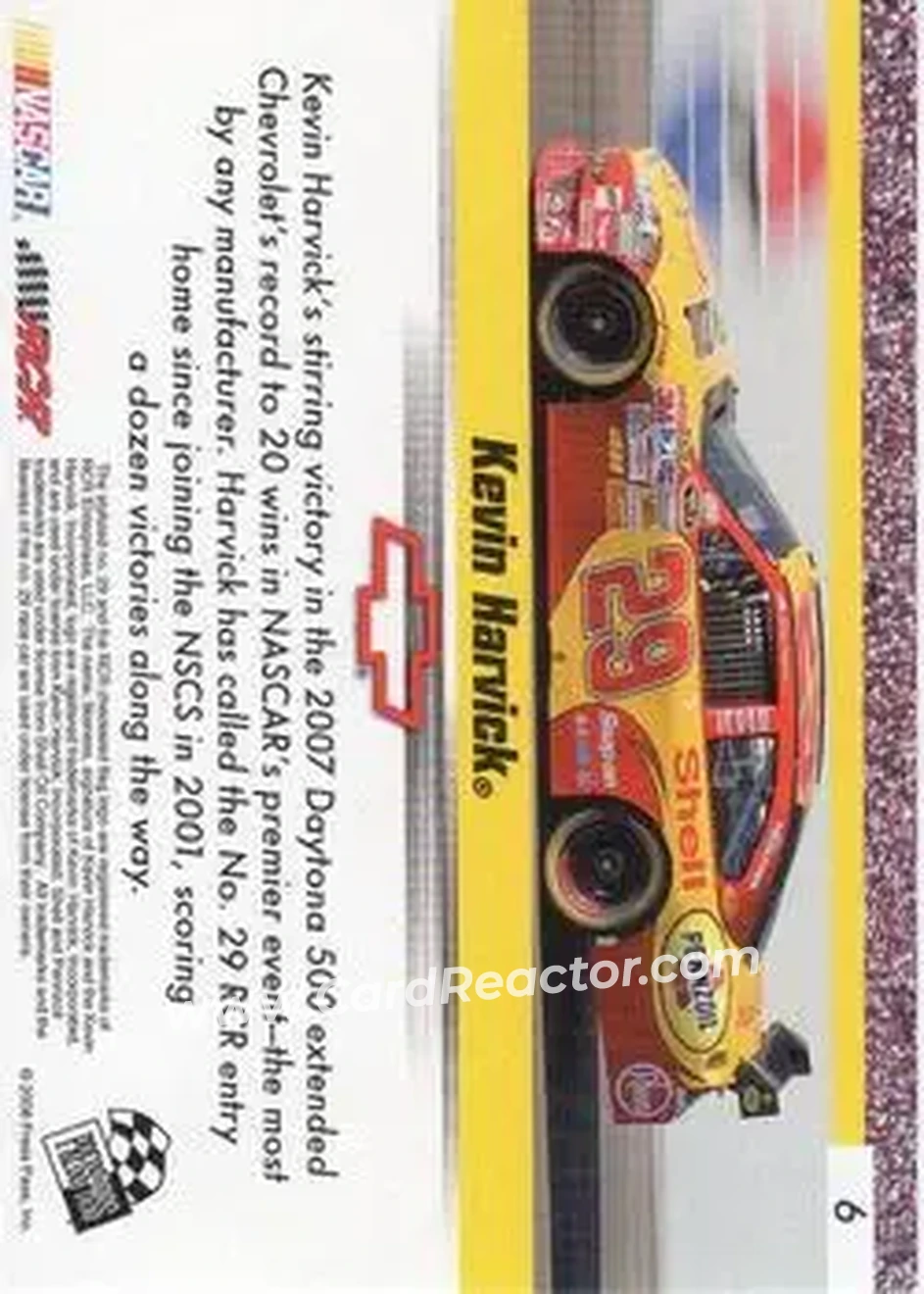 2008 Press Pass Speedway #6 - Kevin Harvick - Richard Childress Racing - Back
