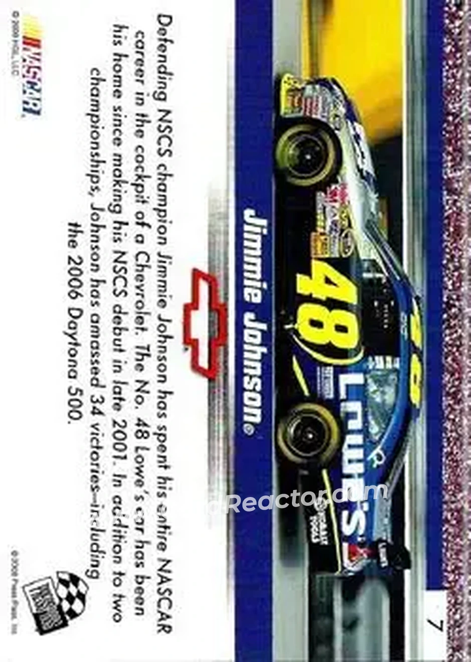 2008 Press Pass Speedway #7 - Jimmie Johnson - Hendrick Motorsports - Back
