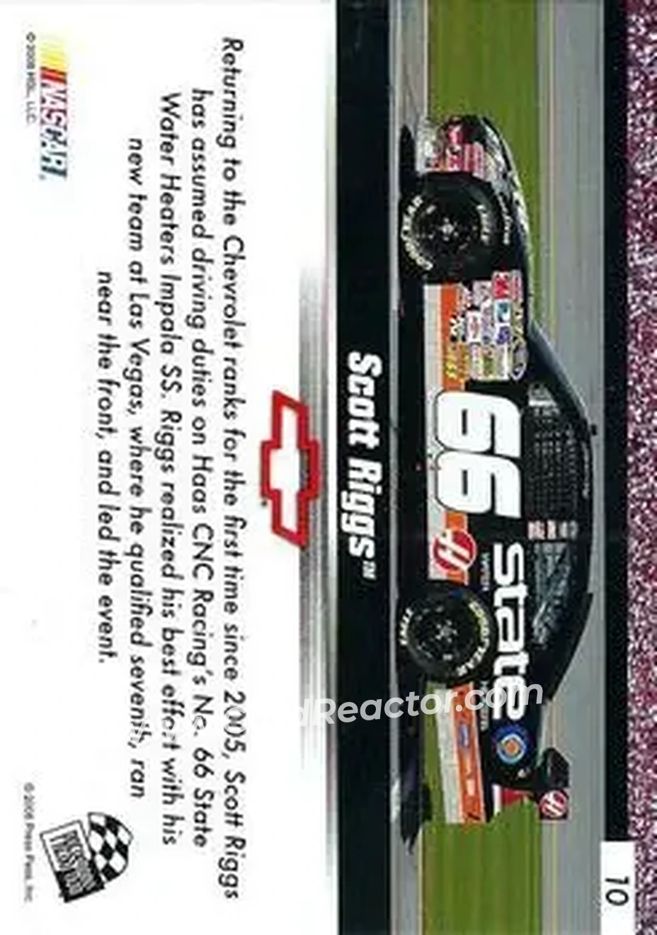 2008 Press Pass Speedway #10 - Scott Riggs - Haas CNC Racing - Back