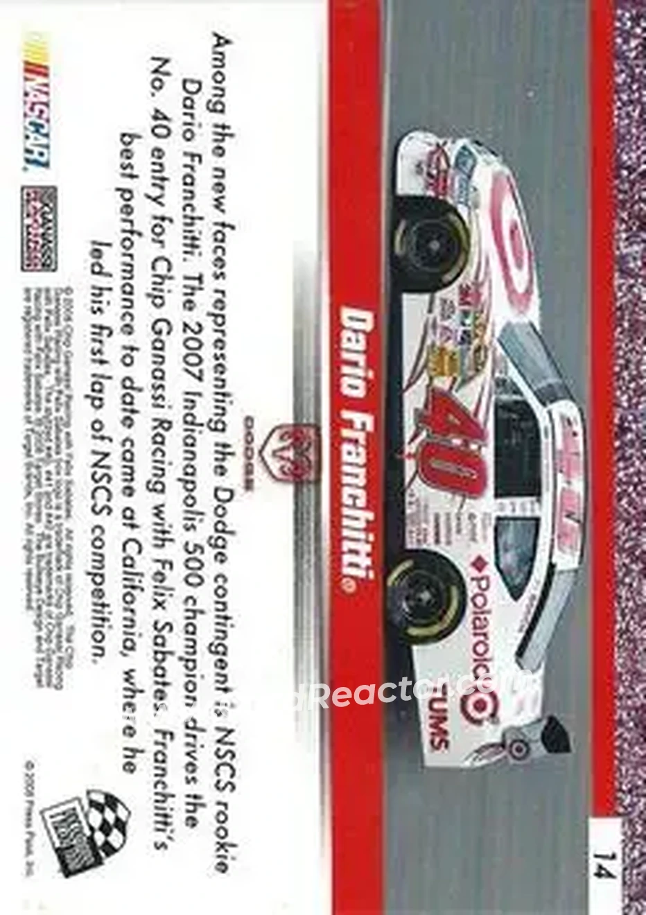 2008 Press Pass Speedway #14 - Dario Franchitti - Chip Ganassi Racing with Felix Sabates - Back
