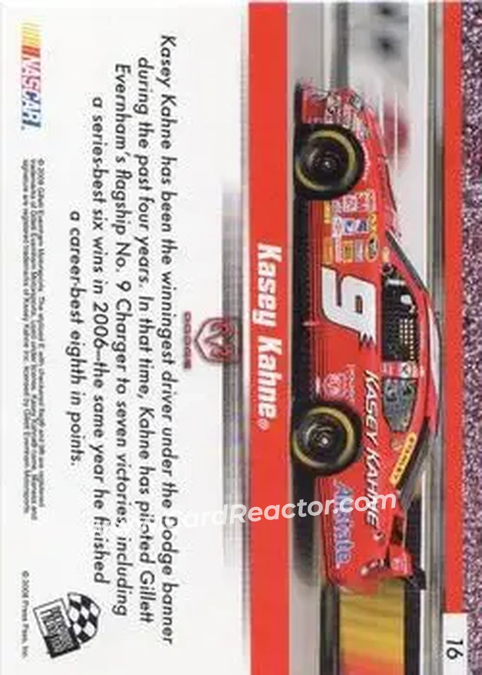 2008 Press Pass Speedway #16 - Kasey Kahne - Gillett Evernham Motorsports - Back