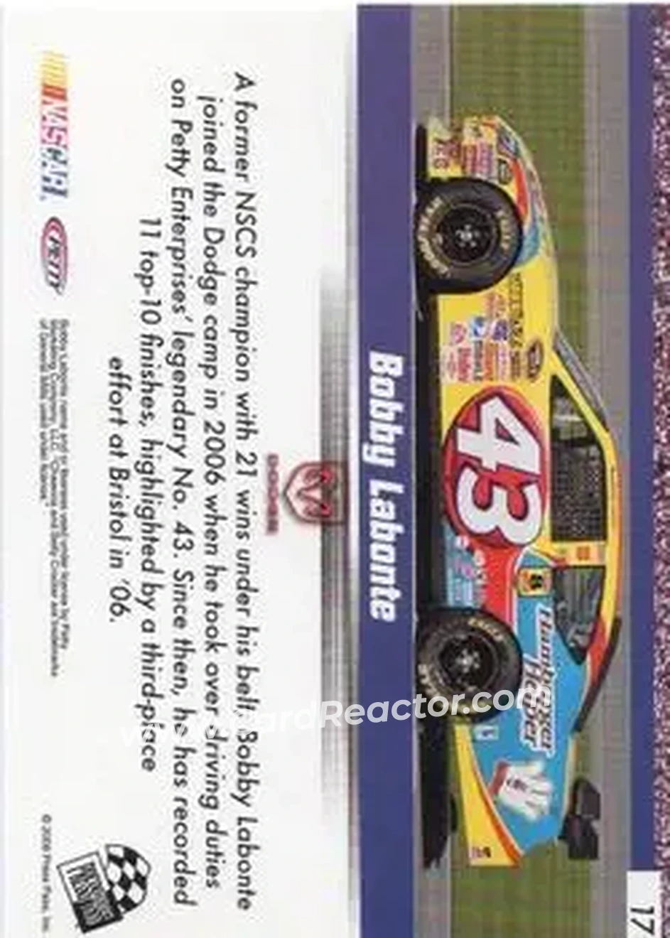 2008 Press Pass Speedway #17 - Bobby Labonte - Petty Enterprises - Back