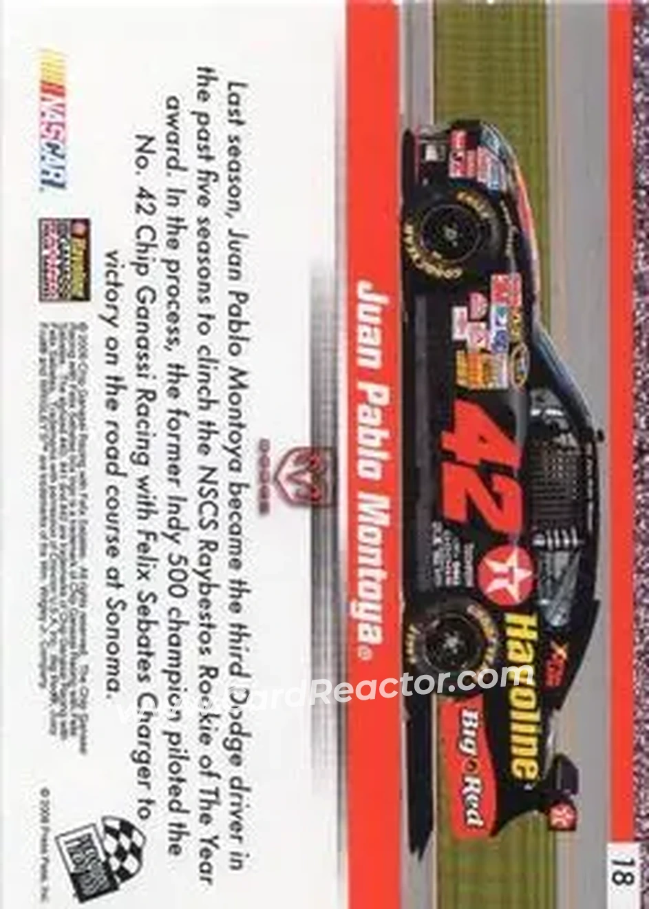 2008 Press Pass Speedway #18 - Juan Pablo Montoya - Chip Ganassi Racing with Felix Sabates - Back
