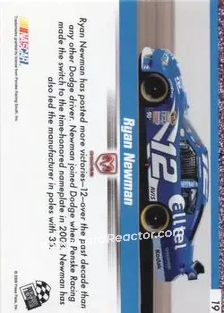 2008 Press Pass Speedway #19 - Ryan Newman - Penske Racing South - Back