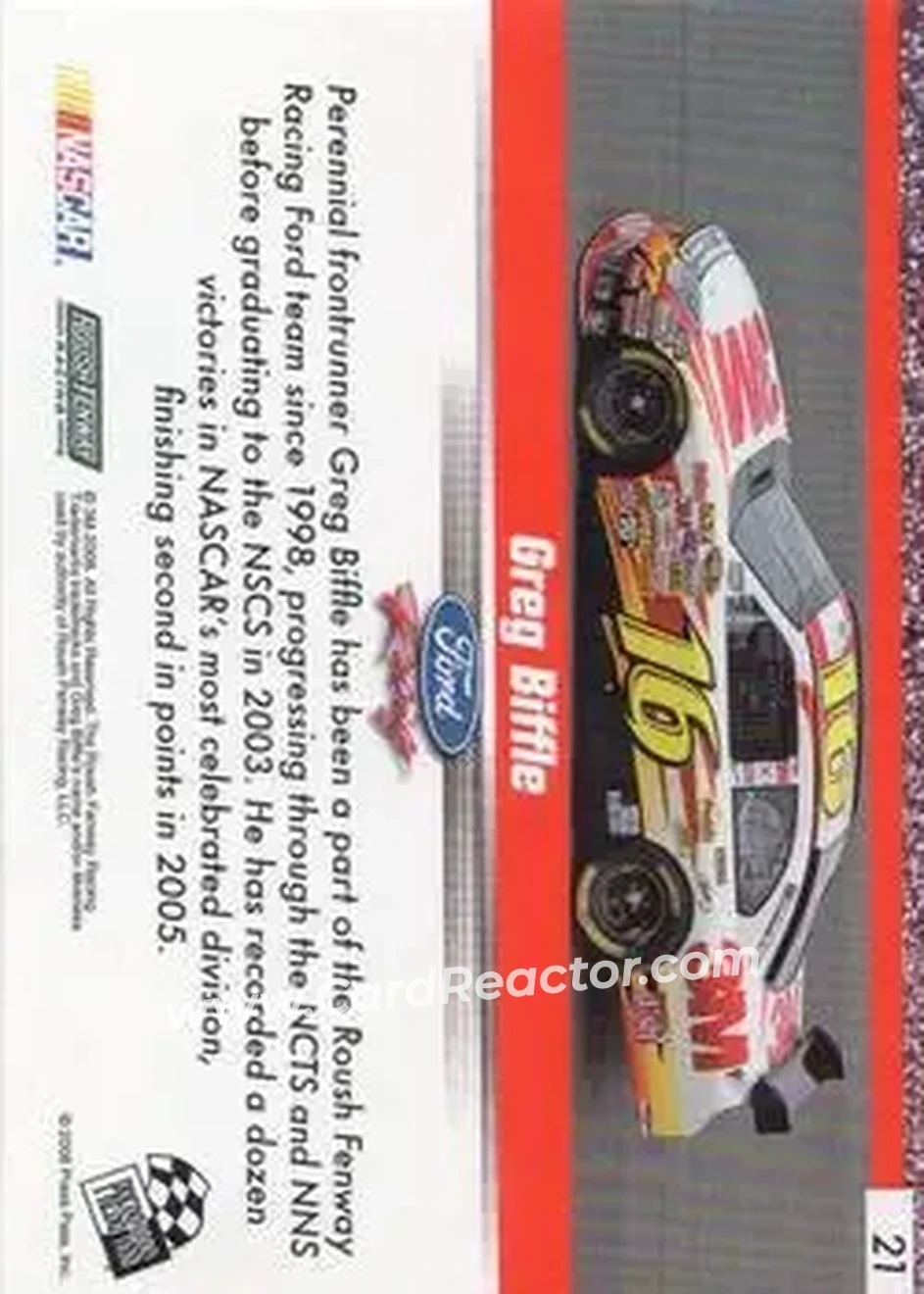 2008 Press Pass Speedway #21 - Greg Biffle - Roush Fenway Racing - Back